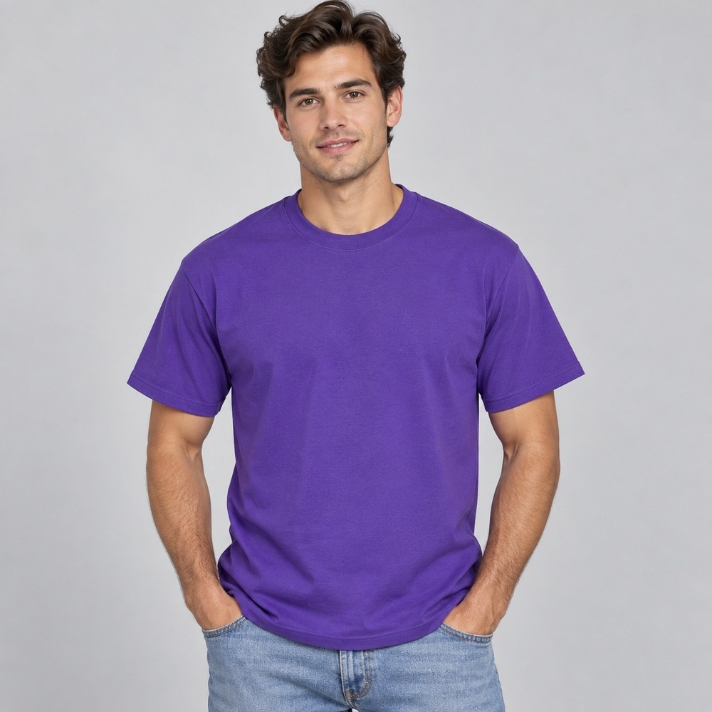 Vintage Hanes T-Shirt Mens L Purple Fifty-Fifty Made in USA Blank Single Stitch